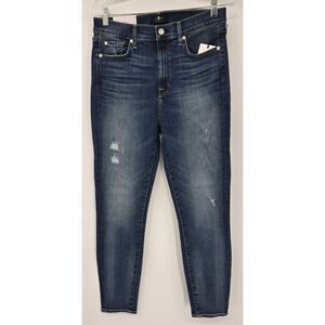 7‎ For All Mankind Jeans Women's 30 High Waist Ankle Skinny Med Wash Distressed